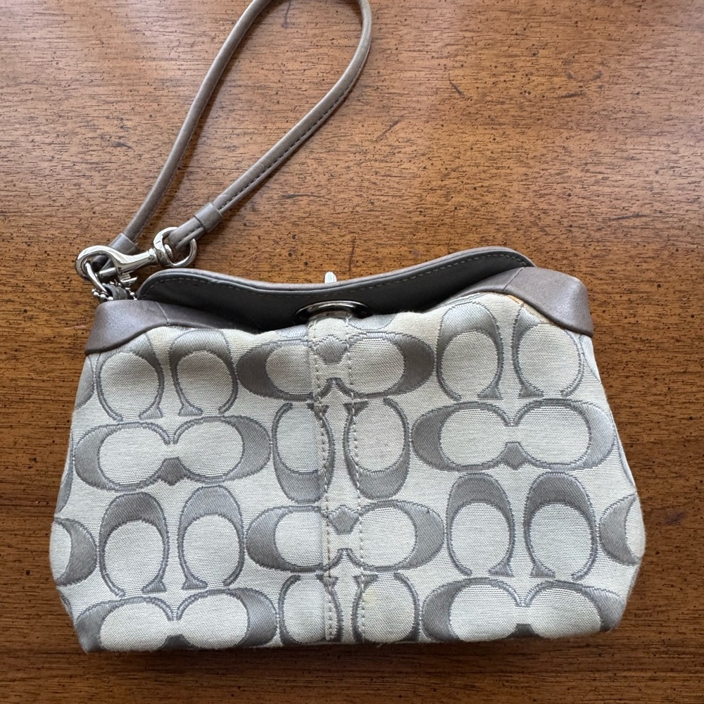 Coach Signature Gray Wristlet